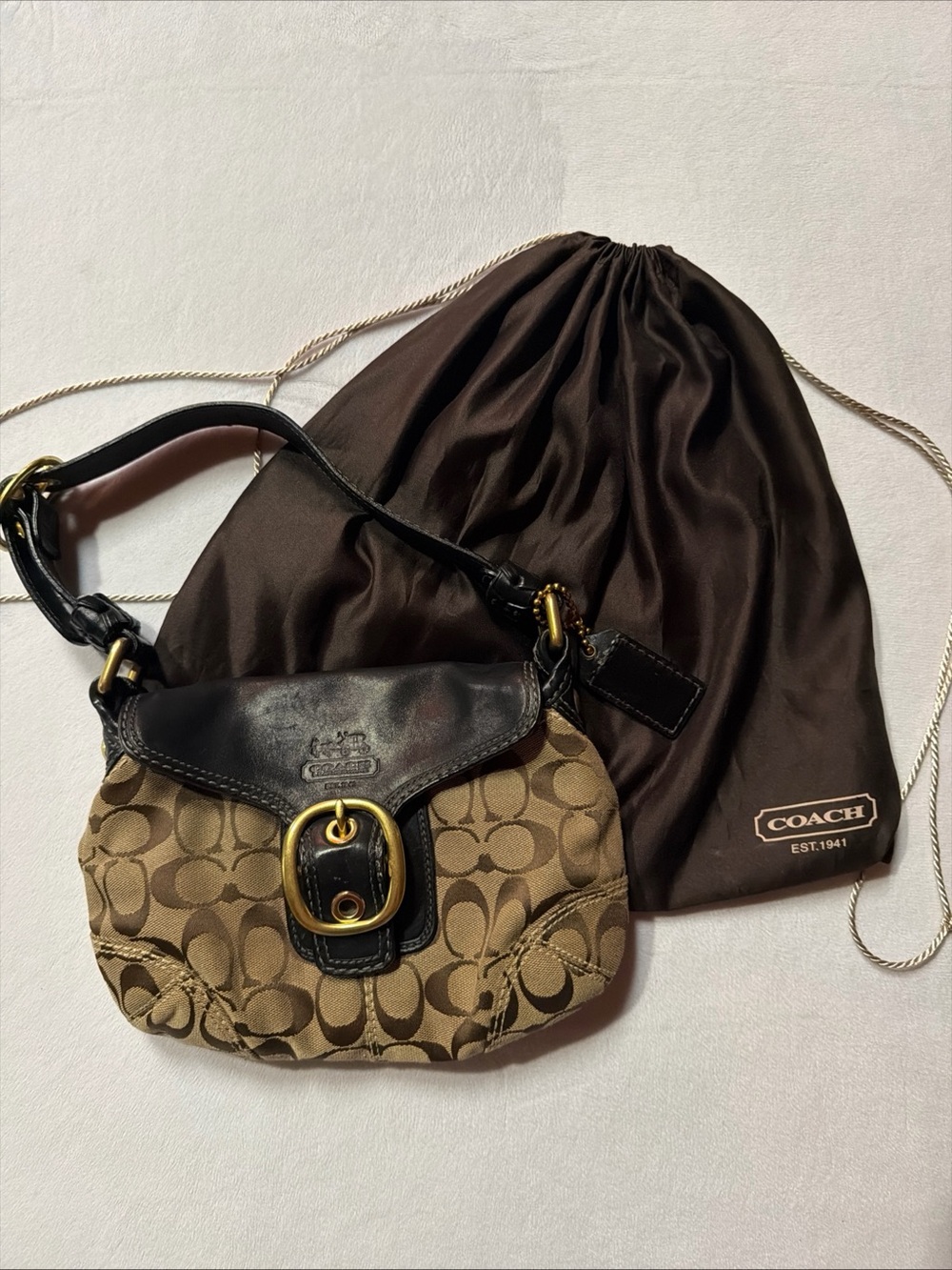 Coach Tan/Brown Signature Canvas Shoulder Bag Vintage Y2K
